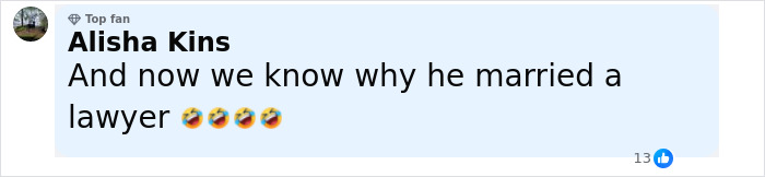 Comment by Alisha Kins with laughing emojis, reacting to George Clooney breaking silence over grotesque allegation.