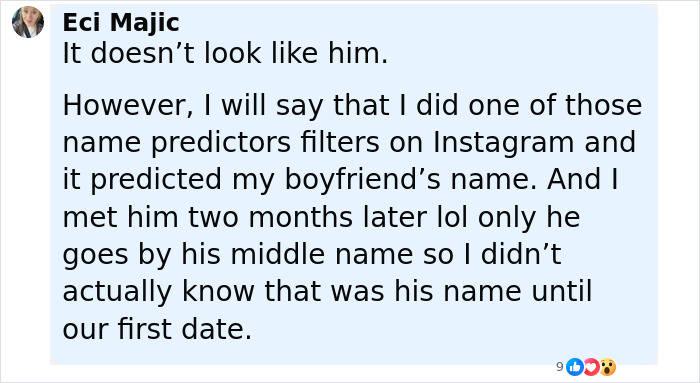 Comment from woman discussing her experience with a psychic drawing allegedly changing her love life in eight days.