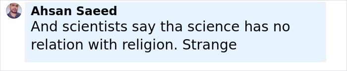 Screenshot of a social media comment questioning the relationship between science and religion. Screenshot of a social media comment questioning the relationship between science and religion.
