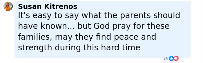 Comment from Susan Kitrenos expressing support and prayer for families affected in the 12YO subway surfing incident.