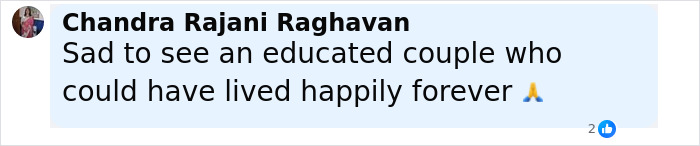 Facebook comment by Chandra Rajani Raghavan expressing sadness over an educated couple's sudden passing and autopsy dispute.