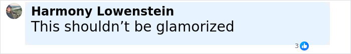 Comment by Harmony Lowenstein saying this shouldn't be glamorized, discussing Charlie Sheen's daughter&rsquo;s plastic surgeries.