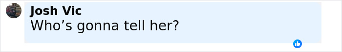 Comment by Josh Vic saying Who&rsquo;s gonna tell her? in a Facebook post with a like reaction visible.