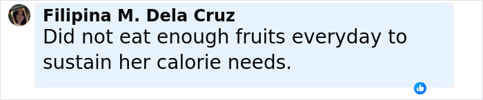 Alt text: Woman commenting on insufficient fruit intake affecting calorie needs related to vegan diet and health concerns. Alt text: Woman commenting on insufficient fruit intake affecting calorie needs related to vegan diet and health concerns.