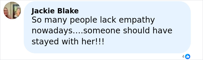 Comment by Jackie Blake expressing concern about lack of empathy for elderly woman stranded on remote island by cruise ship.
