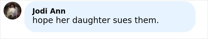Comment on social media expressing hope that the daughter sues after elderly woman left stranded on remote island by cruise ship.