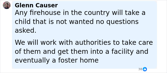Comment discussing taking unwanted children to firehouses and working with authorities for foster care placement.