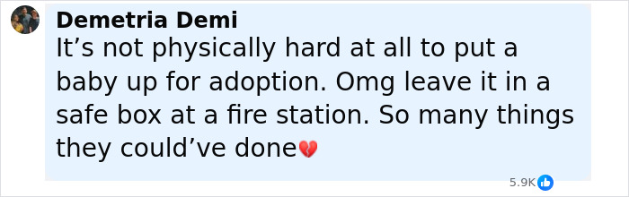 Screenshot of a social media comment about a 16YO dad covering newborn baby in snow and concerns over the baby's safety.