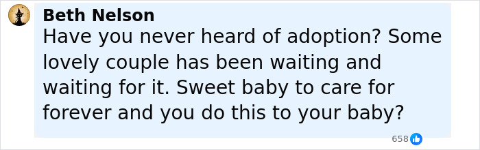 Screenshot of a social media comment criticizing a 16-year-old dad for harming his newborn baby covered in snow.