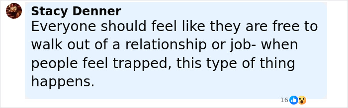 Comment by Stacy Denner on relationship freedom, emphasizing consequences when people feel trapped in situations.