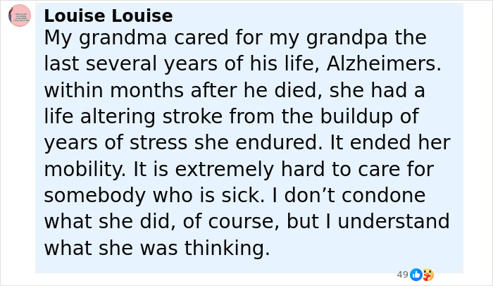 Comment discussing stress and caregiving related to an elderly woman in a handwritten note about fatal attack.