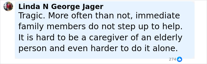 Comment by Linda N George Jager on caregiving challenges for elderly family members and feeling overwhelmed alone.