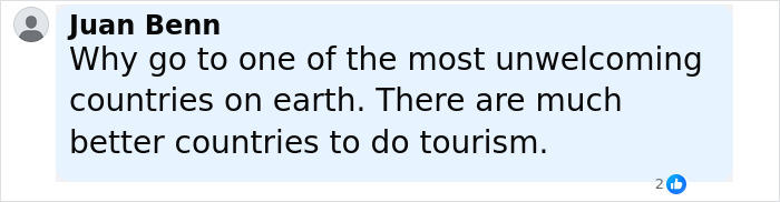 Comment by Juan Benn criticizing tourism in an unwelcoming country, relating to tourists kicked out of Japanese restaurant debate. Comment by Juan Benn criticizing tourism in an unwelcoming country, relating to tourists kicked out of Japanese restaurant debate.