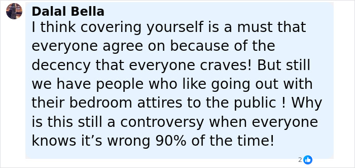 Comment from Dalal Bella expressing views on the controversy over revealing sports attire in Japanese restaurants. Comment from Dalal Bella expressing views on the controversy over revealing sports attire in Japanese restaurants.