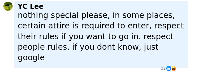 Comment discussing respect for attire rules at a Japanese restaurant after tourists were kicked out for revealing sports clothing. Comment discussing respect for attire rules at a Japanese restaurant after tourists were kicked out for revealing sports clothing.