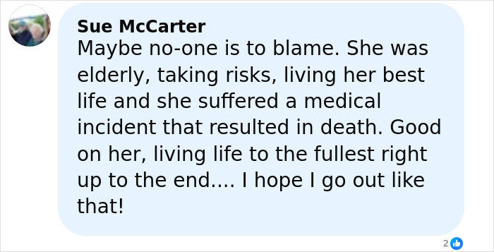 Comment from Sue McCarter reflecting on the elderly woman&rsquo;s final moments stranded on a remote island.