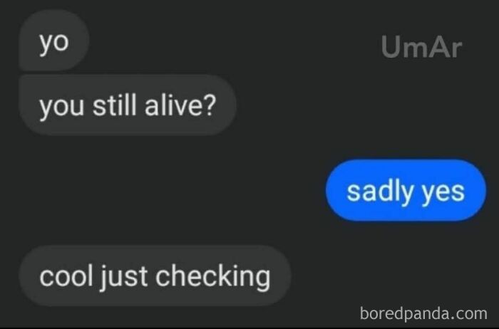 Text message conversation showing a sarcastic exchange, illustrating the theme of evil thoughts in unhinged memes.