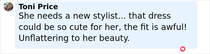 Social media comment criticizing Sydney Sweeney's latest transformation embracing MAGA, calling the dress unflattering.