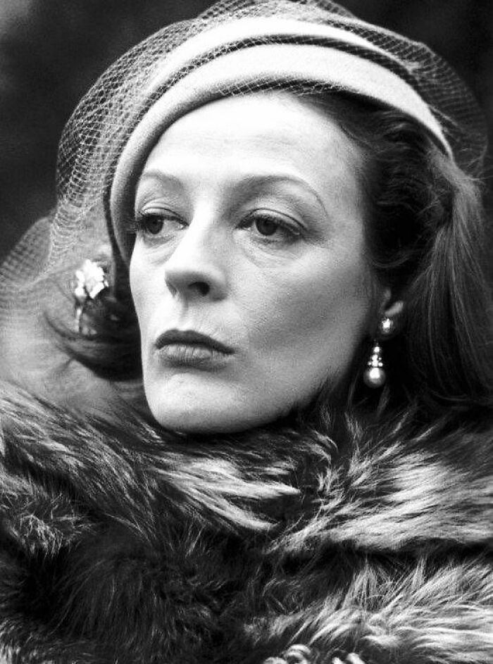 Black and white portrait of a woman wearing a hat and fur coat, representing people who left a mark in movie and music industries.