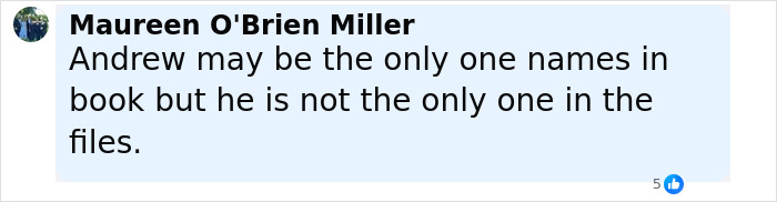 Comment by Maureen O'Brien Miller discussing new Prince Andrew allegations related to Virginia Giuffre's memoir details.