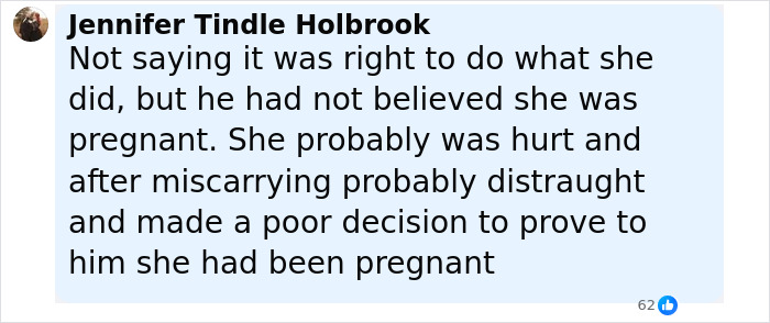 Screenshot of a Facebook comment discussing a woman giving her friend with benefits a cooler and revealing a kid.