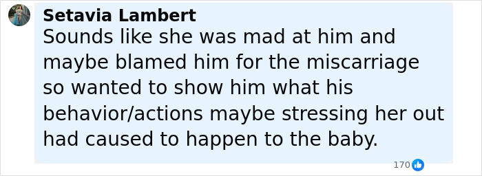 Comment from Setavia Lambert explaining possible reasons a woman gave her friend with benefits a cooler and said here's your kid.