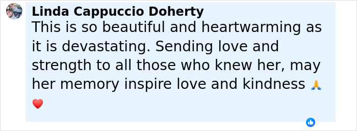Comment expressing love and strength to friends of a woman who wrote her own funny obituary.