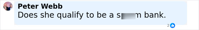 Comment by Peter Webb questioning if a woman qualifies to be a scam bank, displayed on a social media interface.