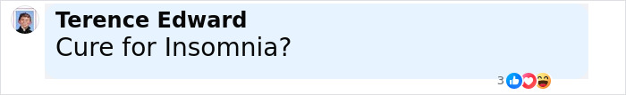 Screenshot of a social media comment by Terence Edward asking about a cure for insomnia.