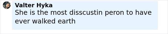 Comment on a social media post with user profile picture and name displayed in black text.