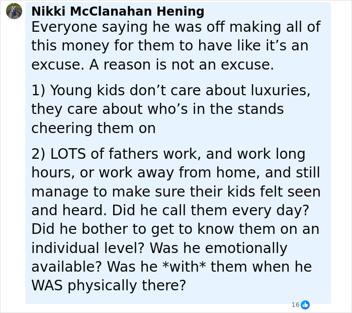 Alt text: Comment discussing Ben Stiller's parenting mistakes and criticism of his nepo baby kids' upbringing and emotional availability Alt text: Comment discussing Ben Stiller's parenting mistakes and criticism of his nepo baby kids' upbringing and emotional availability