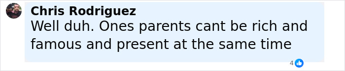 Screenshot of a Facebook comment criticizing parenting, related to Ben Stiller and nepo baby kids controversy. Screenshot of a Facebook comment criticizing parenting, related to Ben Stiller and nepo baby kids controversy.