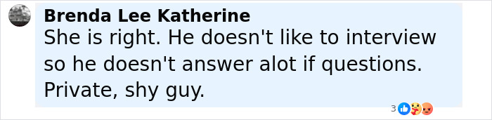 Comment from Brenda Lee Katherine about Keanu Reeves being a private and shy guest, sparking outrage.