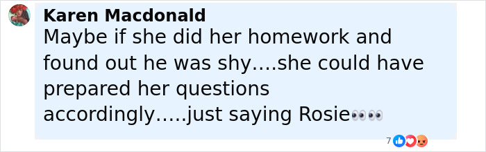 Comment by Karen Macdonald discussing Rosie O'Donnell and Keanu Reeves as a guest, sparking outrage online.