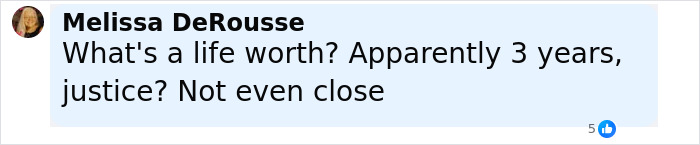 Comment by Melissa DeRousse expressing frustration about justice after pit bull horror attack on 6-month-old baby.