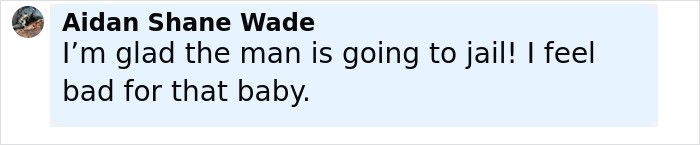 Comment by Aidan Shane Wade expressing relief that the man involved in pit bull attack on 6-month-old baby is going to jail.