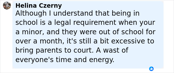 Comment by Helina Czerny discussing parents of 22 involved in court over a $70,000 Disney vacation dispute.