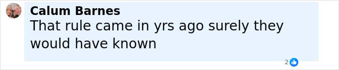 Comment from Calum Barnes discussing a rule knowledge in a social media post about a Disney vacation court case.