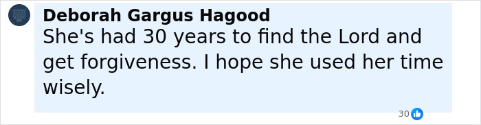 Comment by Deborah Gargus Hagood discussing forgiveness and time, related to a woman facing date for capital punishment.