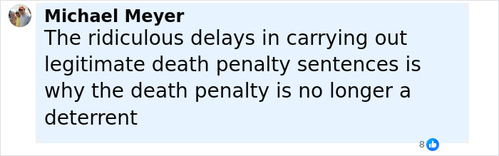 Comment by Michael Meyer criticizing delays in carrying out legitimate death penalty sentences affecting deterrence.