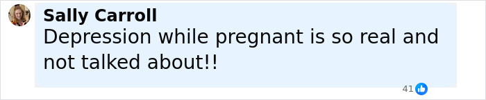 Comment by Sally Carroll about depression during pregnancy, highlighting the topic's seriousness and lack of discussion.