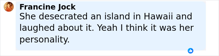 Screenshot of a social media comment discussing personality rejection related to she married a rich art dealer.