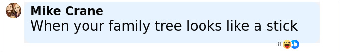 Screenshot of a social media comment humorously saying when your family tree looks like a stick, referencing cousin marriage benefits.