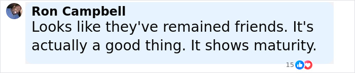 Comment from Ron Campbell expressing that Jennifer Lopez and Ben Affleck remaining friends shows maturity after red carpet appearance.