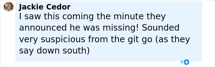 Comment from Jackie Cedor expressing suspicion about abducted teen&rsquo;s case and initial report of his disappearance.