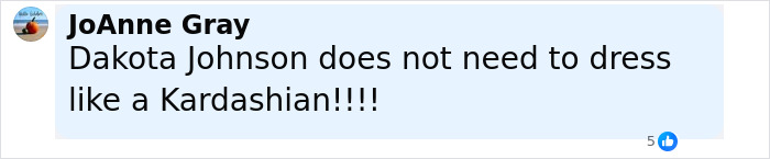 Comment about Dakota Johnson&rsquo;s style, rejecting comparison to Kardashians, related to her risqu&eacute; looks and see-through outfits discussion.