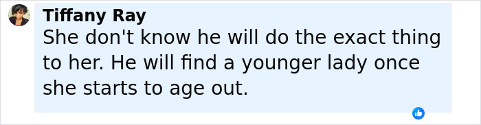 Comment from Tiffany Ray expressing skepticism about a man&rsquo;s loyalty during a midlife crisis.