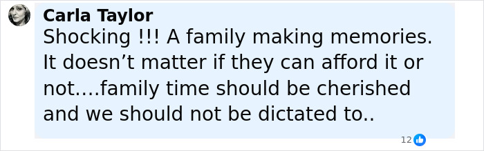 Comment by Carla Taylor about a family making memories during a $70,000 Disney vacation causing court issues.