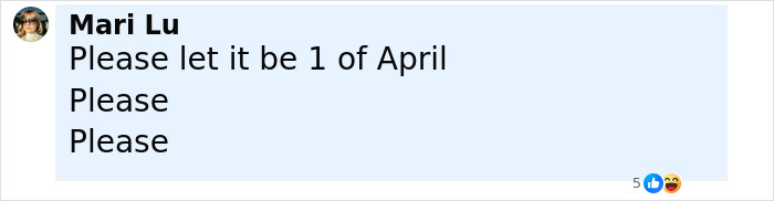 User comment text on social media, expressing hope that a controversial wig for private parts product is an April Fool's joke.