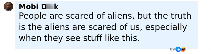 Comment discussing fear of aliens, posted by Mobi D, highlighting unusual content that scares them.